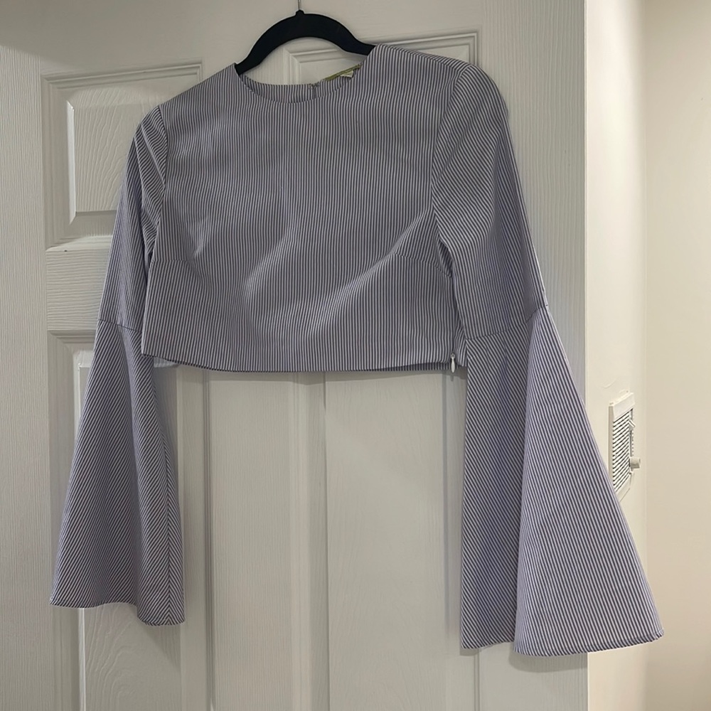 Gianni Bini stripped blue and white crop with flared long sleeves
